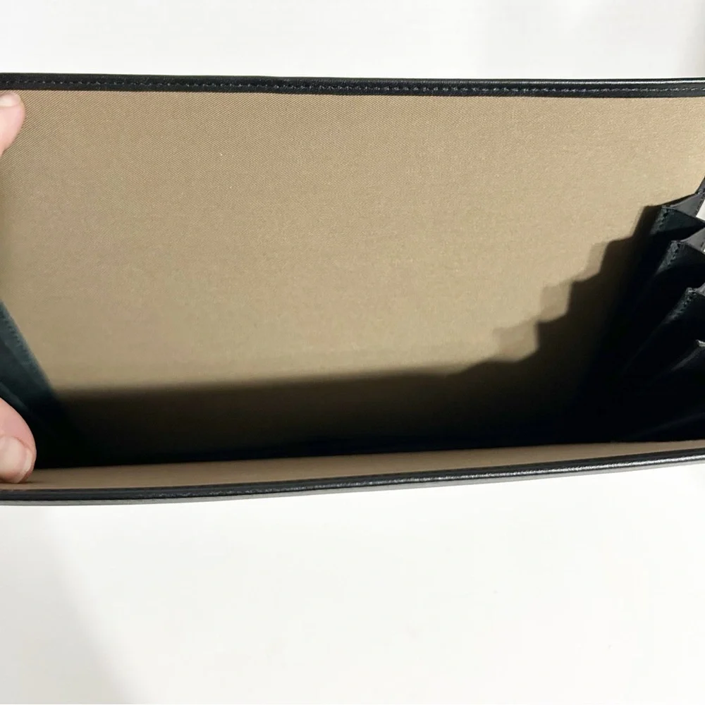 Levenger Black Leather Portfolio Sleeve Document Case Fabric Lined Expand Sides